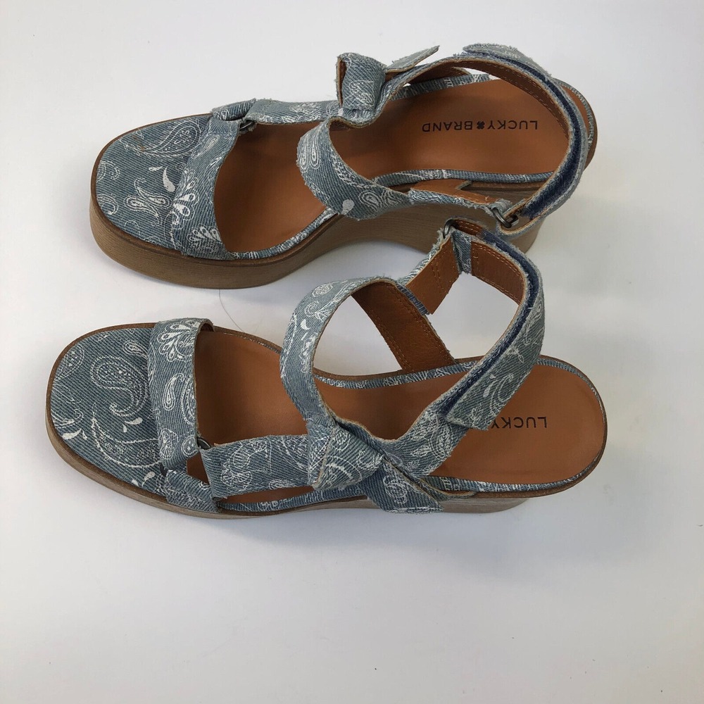 Lucky Brand Demmia Platform Wedge Sandal Acid Denim Blue Women's Size 8 - Picture 11 of 12